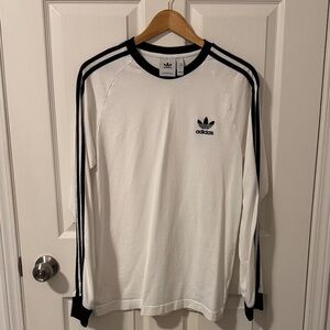 Adidas Men's Long Sleeve Tee in White with Black Accents